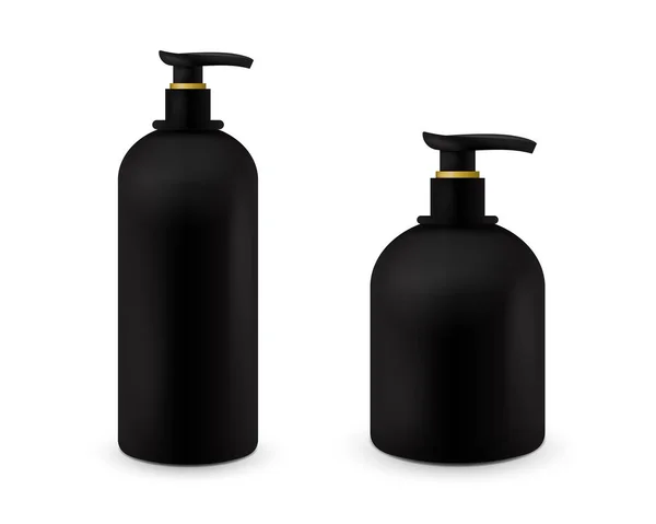 Set Jar dengan sabun cair untuk logo dan desain Anda mudah untuk mengubah warna. Kontainer kosmetik hitam yang realistis untuk krim sabun, lotion. Mock up botol. - Stok Vektor