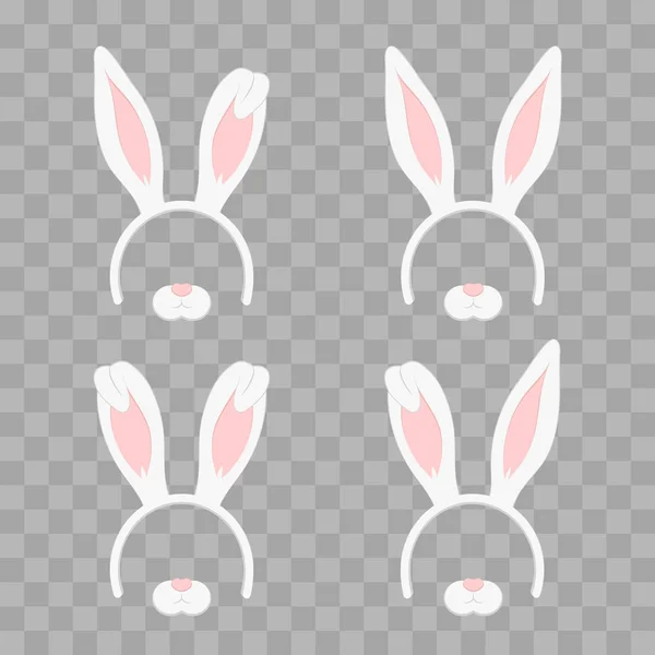 Set of Easter mask with rabbit ears isolated on transparent checkered, illustration. Cartoon Cute Headband with Ears Holiday Set. Flat Design Style. — Stock Vector