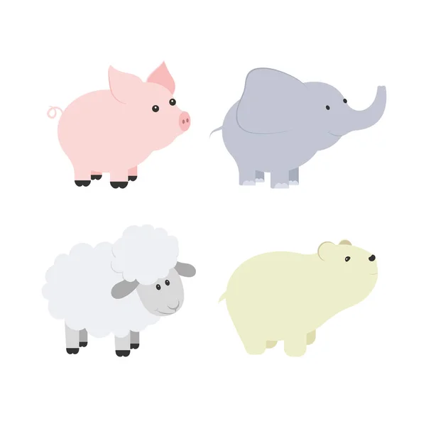 婴儿动物包括猪、 大象、 熊、 羊矢量卡通插画. — 图库矢量图片