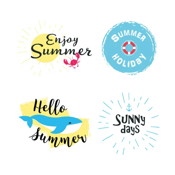 Zomer etiketten, logo's, de hand getekende tags en elementen voor de zomervakantie, reizen, strandvakantie, zon ingesteld. Vectorillustratie. — Stockvector