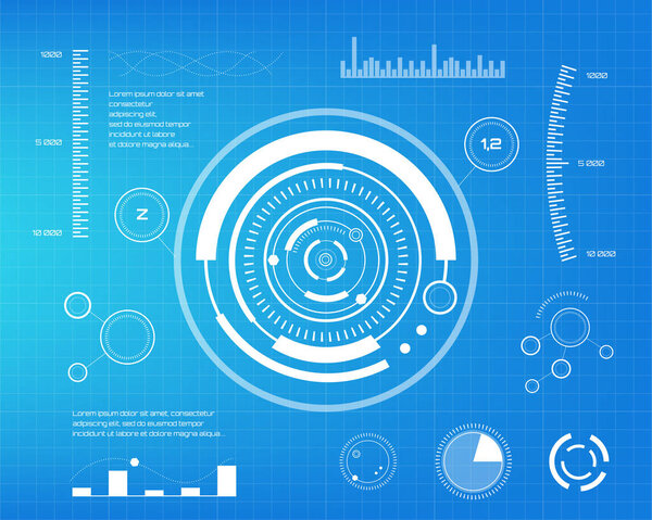 Set of white infographic elements. Head-up display elements for the web and app. Futuristic user interface. Virtual graphic.