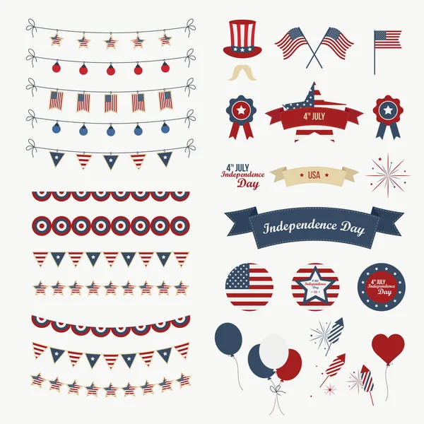 A set of design elements for Independence Day. 4th of July Objects, Element. Isolated on white. Vector icons. — Stock Vector