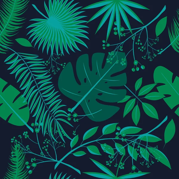 Egzotik yaprakları, yağmur ormanları. Sorunsuz gerçekçi tropic yaprak desen. Palmiye yaprağı, muz yaprağı, ebegümeci, plumeria çiçekler. Orman ağaçları. Botanik çiçek illüstrasyon. Trendy vektör çizimler kümesi.