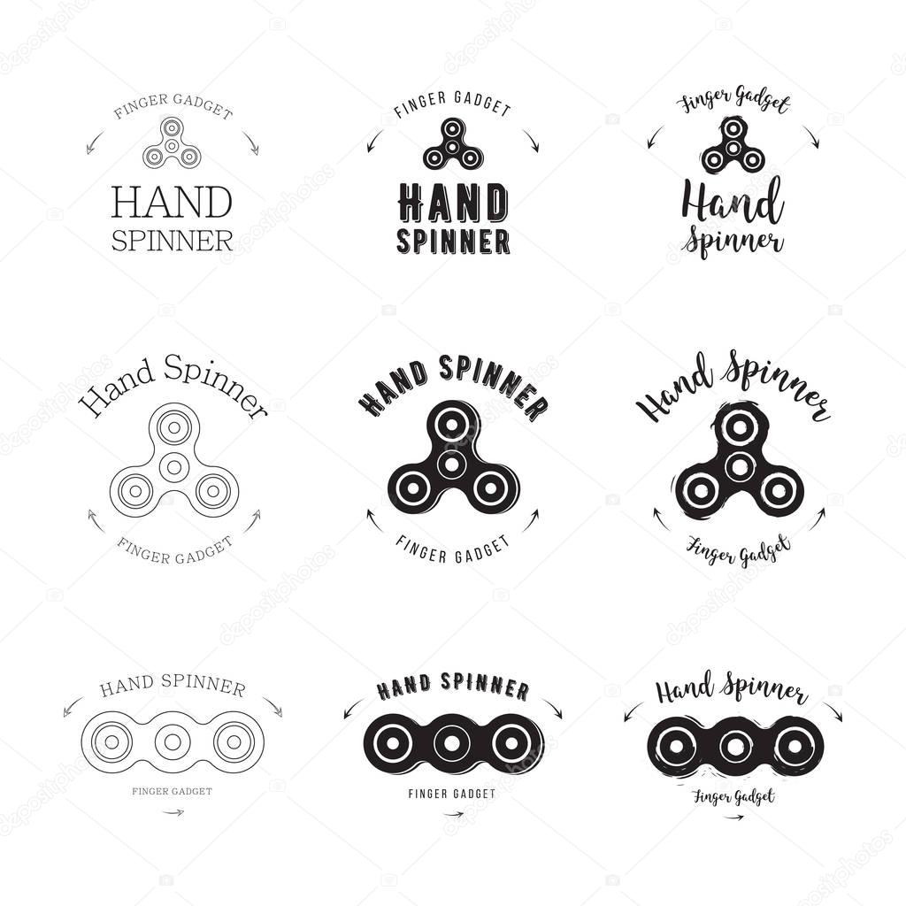 Hand spinner set vector logo template for your design. Hand spinner tricks badges, labels, banners, advertisements, brochures, business templates. Vector illustration isolated on white background