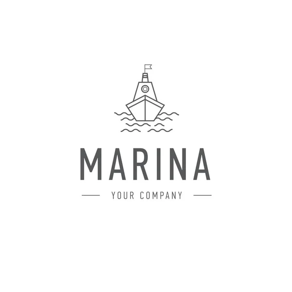 Διάνυσμα Μαρίνα, πρότυπο τιμόνι λογότυπο, αφηρημένη επαγγελματική εικονίδιο. Πλοίο και κύματα. Ατμόπλοιο. Ιστιοφόρο. Ψάρεμα. — Διανυσματικό Αρχείο