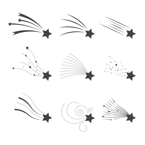 La caída de estrellas vector conjunto. Estrellas fugaces aisladas del fondo. Iconos de meteoritos y cometas. Estrellas que caen con diferentes colas . — Vector de stock