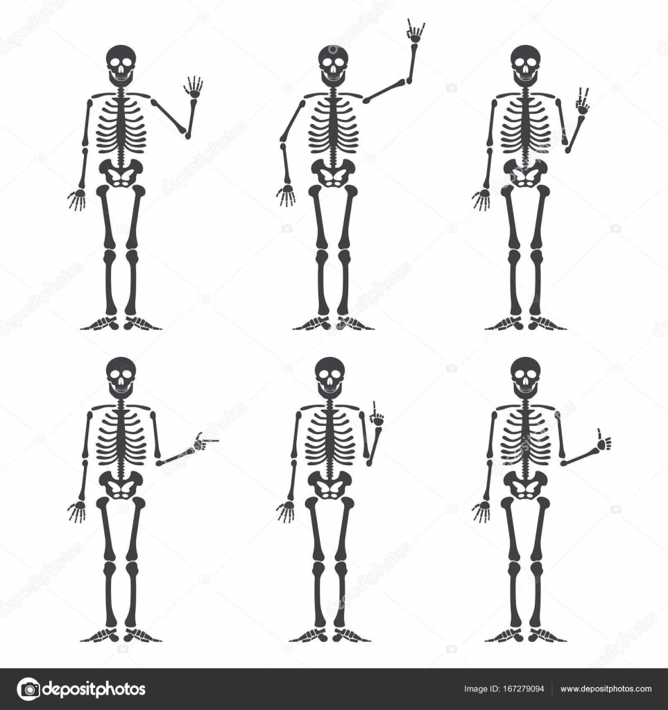skeleton hand gestures set ok finger up finger down fist middle