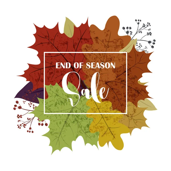 Hello Autumn Sale text poster of September leaf fall or outumnal foliage of maple, oak bolota and elm for shopping sale design or promo poster and frame leaflet or web banner . — Vetor de Stock