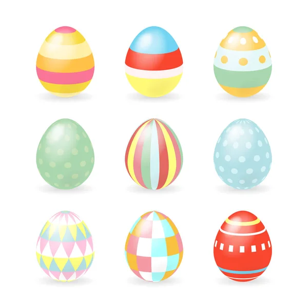 Conjunto de huevos realistas sobre fondo blanco. Colección de Pascua. Ilustración vectorial . — Archivo Imágenes Vectoriales