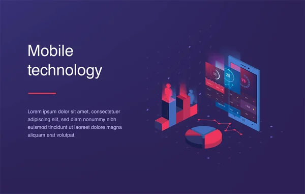 İzometrik cep telefonu. Akıllı ve basit web arayüzü ile farklı uygulamalar ve simgeler. 3B vektör. Dizüstü bilgisayar ve para birimi ile Web banner. İzometrik gradyan stilini. Giriş sayfası kavramı. UI tasarım mockup.