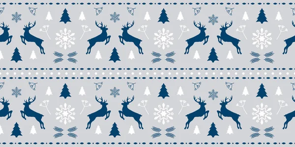 Modello scandinavo Natale senza soluzione di continuità con splendidi cervi e fiocchi di neve. Sfondo invernale per Natale o Capodanno design. Illustrazione vettoriale. Modello nordico senza cuciture . — Vettoriale Stock