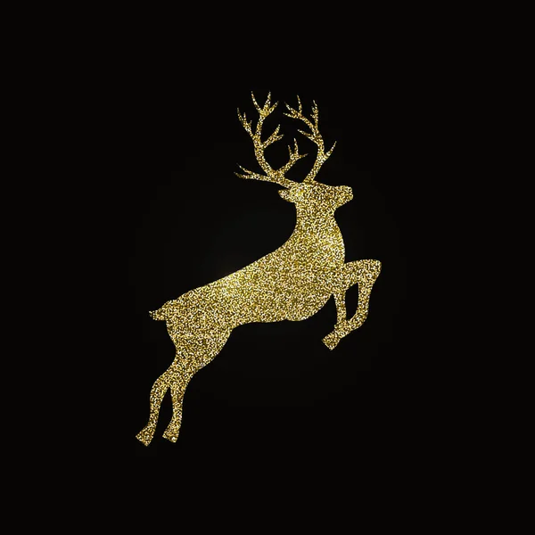 Zlatý jelen na černém pozadí. Izolovaná ilustrace. Šťastný nový rok černé pozadí. Zimní prázdninové přání. Veselé Vánoce, zlatý jeleni luxusní pozdrav design přání. Šablona návrhu. Zlatá dekorace. — Stockový vektor