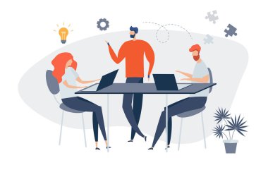 Bir grup insan online haberler, sosyal ağlar, sanal iletişim, şirket haberleri, site inşaatı hakkında düşünüyor. İş adamları sosyal konuları tartışır. Bir proje başlat.