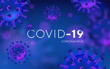 COVID-19 koronavirüs pankartı, 3D illüstrasyon 2019-nCoV. Koronavirüs salgını ve uyarı konsepti olan bir poster. Gerçekçi 3 boyutlu virüs hücreleri olan bir arka plan. Web sitesi için yatay pankart, poster, başlık