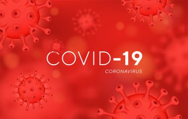 COVID-19 koronavirüs pankartı, 3D illüstrasyon 2019-nCoV. Koronavirüs salgını ve uyarı konsepti olan bir poster. Gerçekçi 3 boyutlu virüs hücreleri olan bir arka plan. Web sitesi için yatay pankart, poster, başlık