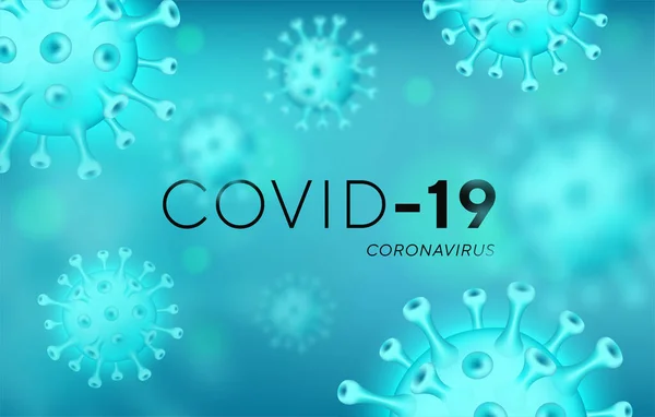 COVID-19 Coronavirus banner, 3d illustration 2019-nCoV.带有大肠病毒大流行和警告概念的海报。背景与现实的3D病毒细胞。横向横幅、海报、网站标题 免版税图库矢量图片