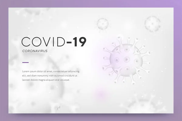 Coronavírus pandêmico, Covid-19 Ilustração vetorial com bactérias 3D sobre fundo branco. Micróbios de bandeira médica Coronavirus. Tipo mortal de vírus Covid-19, faixa de cuidados de saúde. Ilustração vetorial —  Vetores de Stock