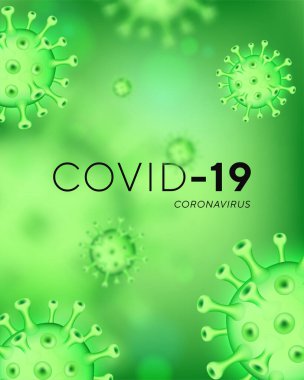 Broşür, el ilanları, kitapçık, kapak tasarımı, kitap tasarımı için yeşil kapak modellerinin vektör düzeni. Corona virüsünün 3 boyutlu tıbbi geçmişi. Covid 19, koronavirüs enfeksiyonu. Virüs konsepti.