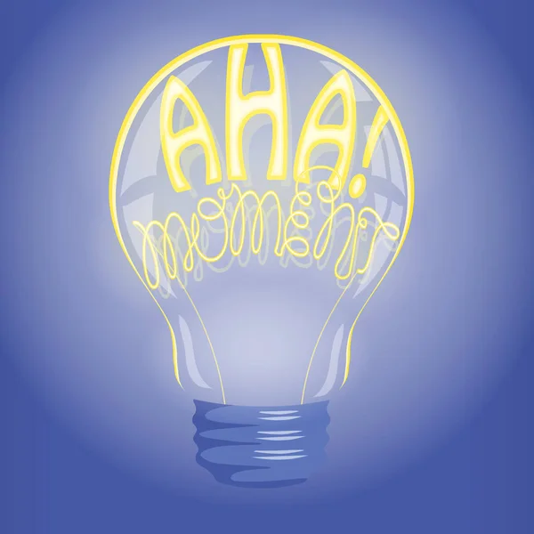 Aha! moment neon lettering in lightbulb — Stock Vector