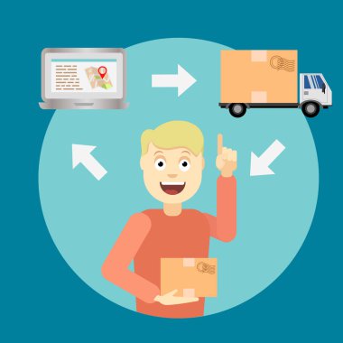 Müşteri hizmet vektör grafiği ile kamyon ve dizüstü