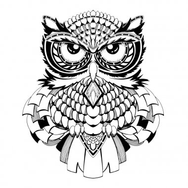 siyah ve beyaz baykuş vektör kroki