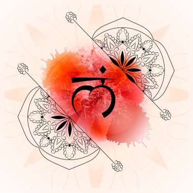 Kırmızı sulu boya zemin üzerine açık Muladhara çakra