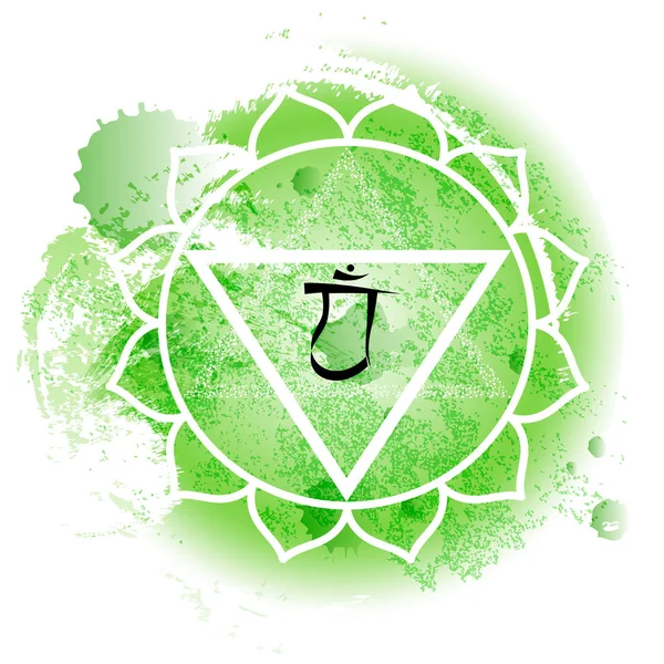 Forth chakra anahata sur fond vert aquarelle — Image vectorielle