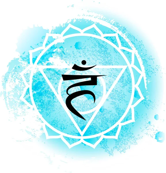 Fifth Throat chakra visuddha on light blue watercolor background — Stock Vector