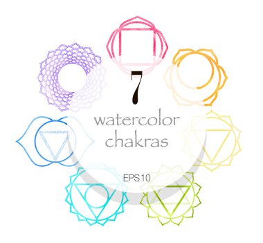 Seven watercolor shakras set clipart