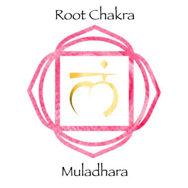 Muladhara çakra kırmızı sulu boya zemin üzerine