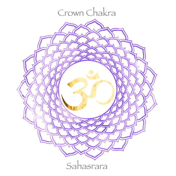 Zevende kruinchakra Sahasrara op paarse aquarel — Stockvector