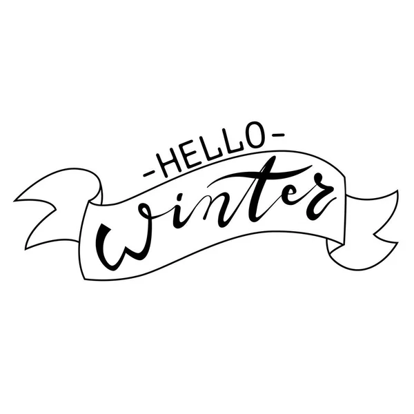 Hallo Winter Hand Schriftzug auf weißem Hintergrund Vektor Illustration — Stockvektor