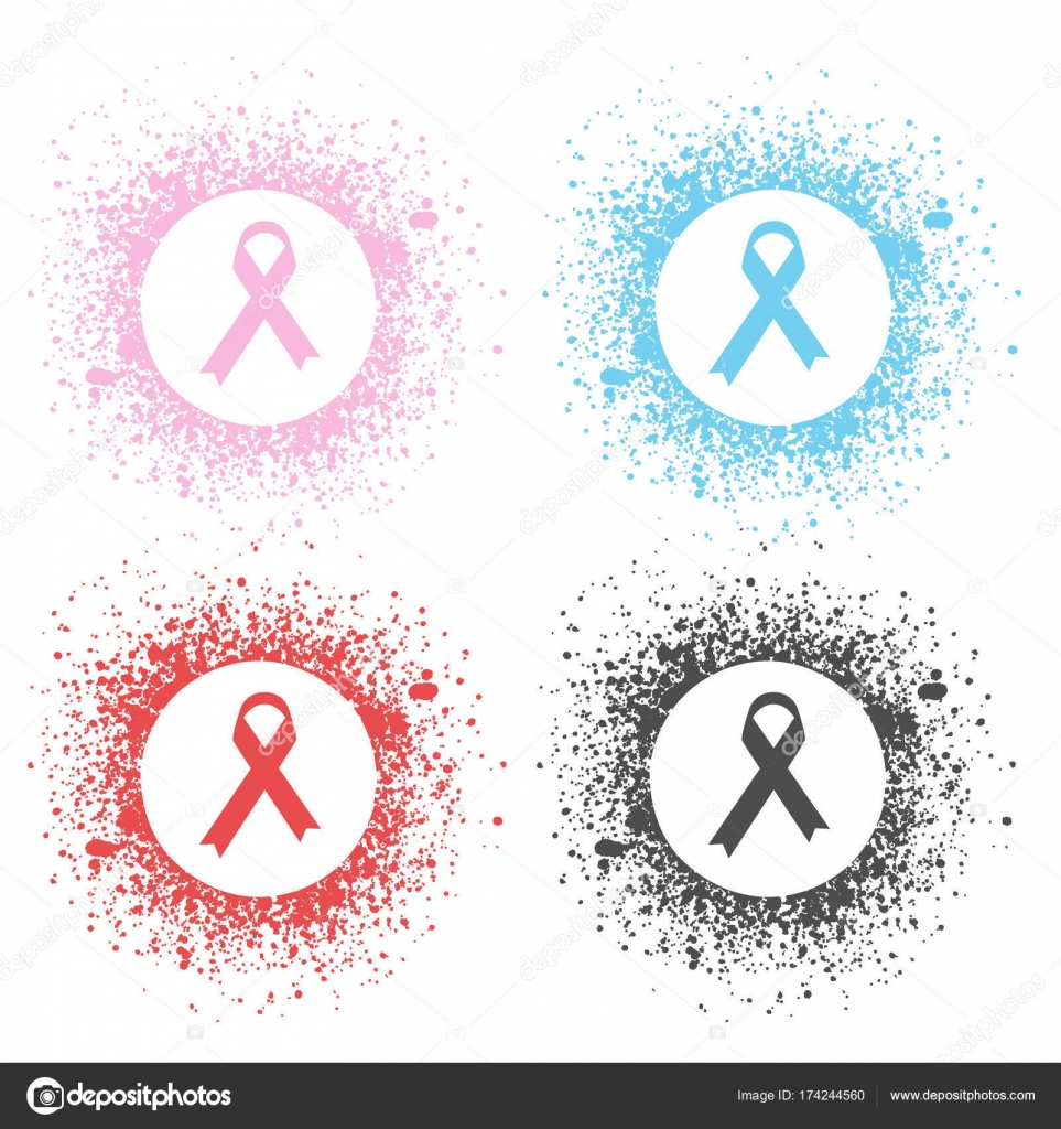 four flat cancer awarness ribbons pink blue red black aids