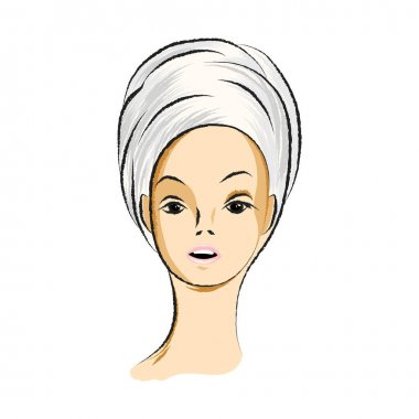 Başında beyaz havlu ile sürpriz bir kadın. Düz vektör
