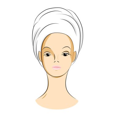 Kafa havluya olan kadın. Düz vektör çizim. Spa konsept