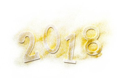 Lüks parlak numaraları altın parlak parıltı yapılan 2018. Yeni yıl kavramı. Metin alanı