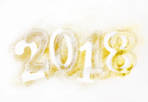 Luxury Glowing Numbers 2018 Made Gold Shiny Glitter New Year — Stock Photo, Image