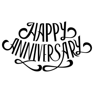 Beyaz arka planda mutlu yıldönümü mektupları. Kaligrafi kartı şablonu. Vektör illüstrasyonu