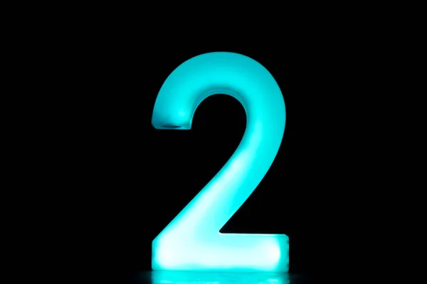 Zářící Neonové Osvětlení Číslo Dvě Černém Pozadí — Stock fotografie