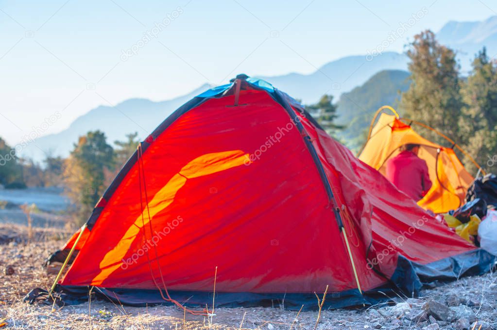 Lonely tent in the mountains