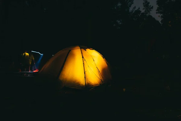 Tent with light at night — Stock Photo, Image