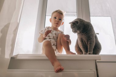 Evde beslenen hayvan kedi onun ve çocuk