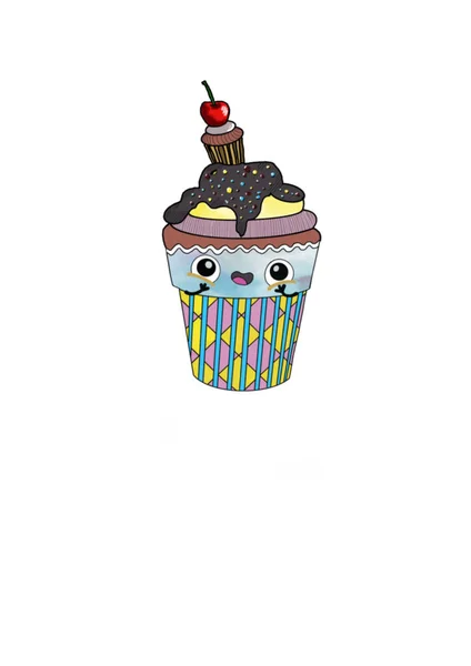 Cupcake Virtual Vivo Con Cherry Cubierto Con Hielo Fotos De Stock