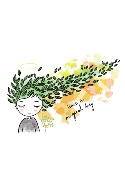 Szépség Kártya Sablon Szőrös Lány Trópusi Növények Organikus Kozmetikumok Mintája Stock Kép
