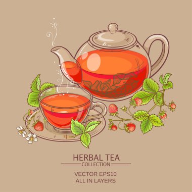çilek çay vektör çizim