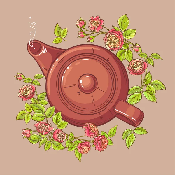 Τριαντάφυλλο τσάι στην τσαγιέρα — Διανυσματικό Αρχείο