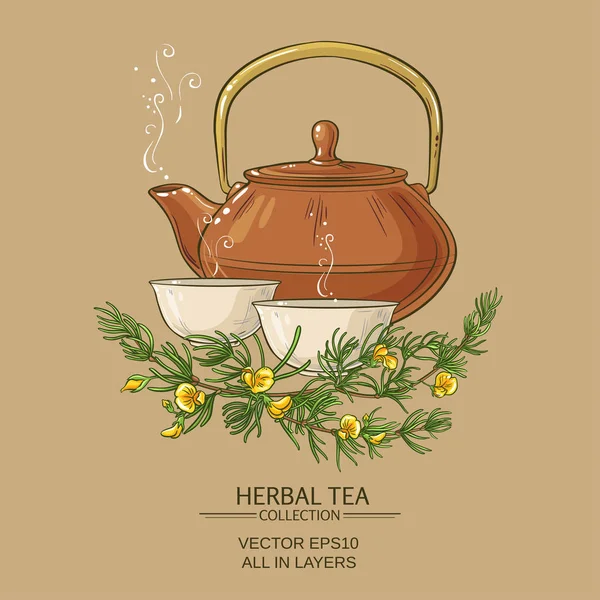 Tè rooibos in teiera e tazze da tè — Vettoriale Stock