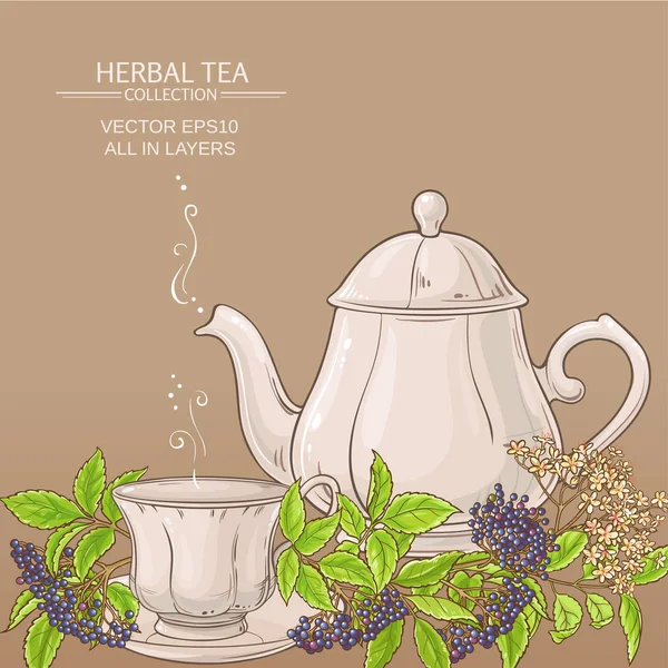 杯接骨木茶和茶壶 — 图库矢量图片