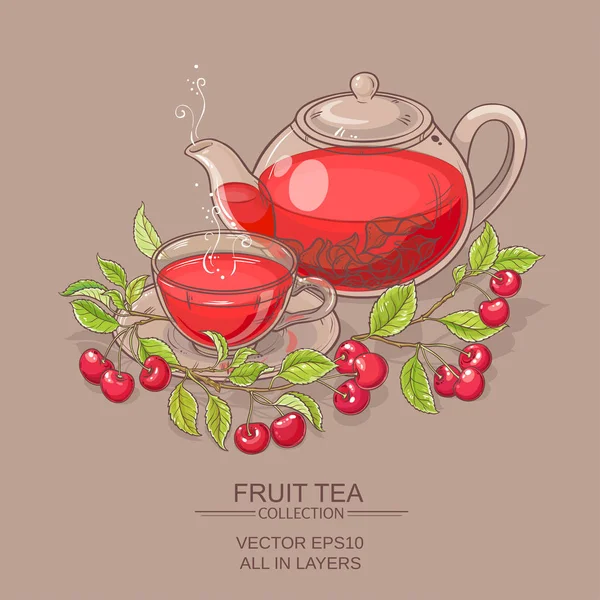 Illustratie van kersen thee — Stockvector