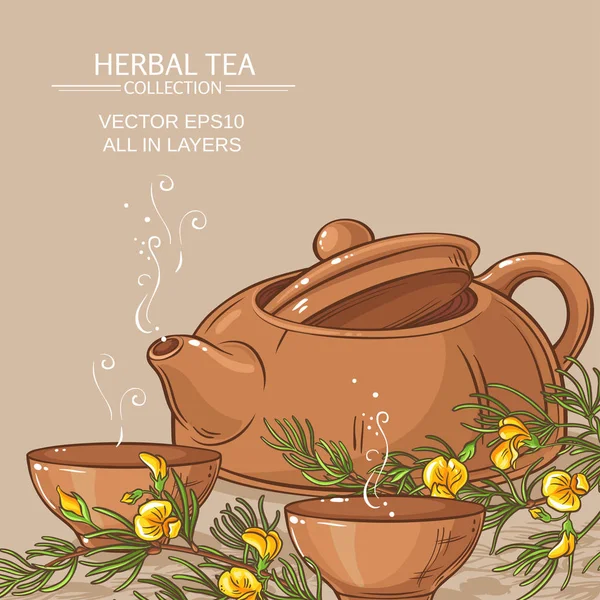 Rooibos te i tekanna och skålar — Stock vektor
